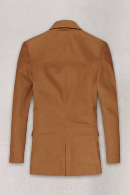 Men's beige   lambskin leather coat 2 flap pocket & button detail 3