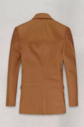 Men's beige   lambskin leather coat 2 flap pocket & button detail