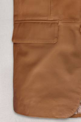 Men's beige   lambskin leather coat 2 flap pocket & button detail 4