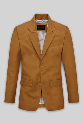 Men's beige   lambskin leather coat 2 flap pocket & button detail 5