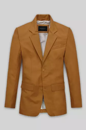 Men's beige   lambskin leather coat 2 flap pocket & button detail