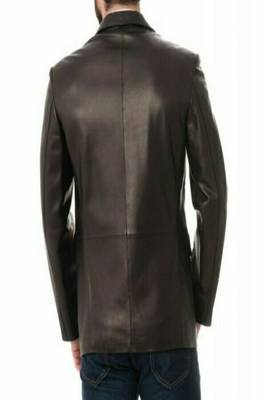 Men's dark brown lambskin leather jacket 2 flap pocket  & button detail 1