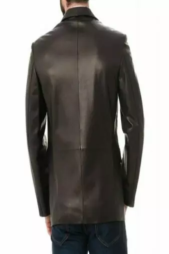 Men's dark brown lambskin leather jacket 2 flap pocket  & button detail