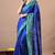 Blue zari woven stripes printed cotton silk,silk blend saree with unstitched blouse piece