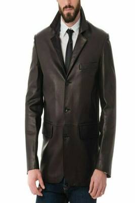 Men's dark brown lambskin leather jacket 2 flap pocket  & button detail 2