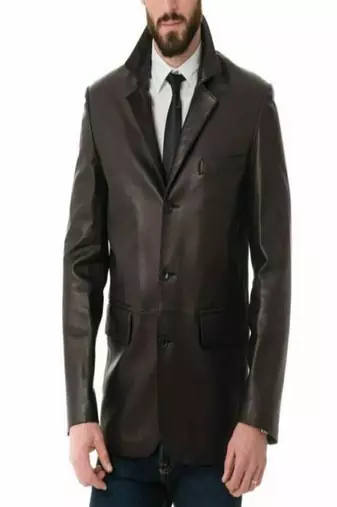 Men's dark brown lambskin leather jacket 2 flap pocket  & button detail
