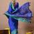 Blue zari woven stripes printed cotton silk,silk blend saree with unstitched blouse piece