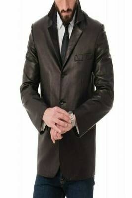 Men's dark brown lambskin leather jacket 2 flap pocket  & button detail 3