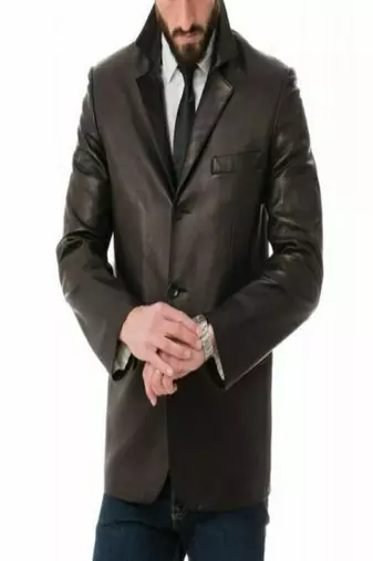 Men's dark brown lambskin leather jacket 2 flap pocket  & button detail