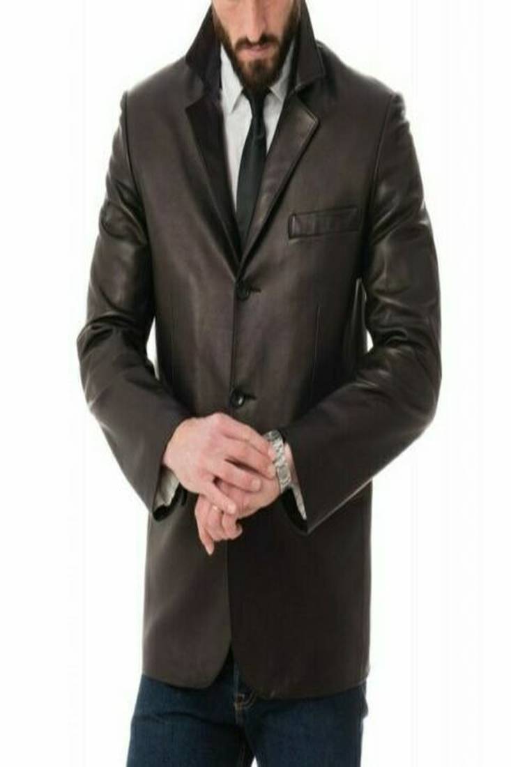 Men's dark brown lambskin leather jacket 2 flap pocket  & button detail