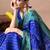Blue zari woven stripes printed cotton silk,silk blend saree with unstitched blouse piece