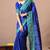 Blue zari woven stripes printed cotton silk,silk blend saree with unstitched blouse piece