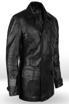 Men's black lambskin leather coat 2 envelope pocket & button detail 2