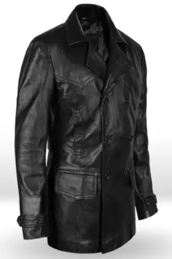 Men's black lambskin leather coat 2 envelope pocket & button detail