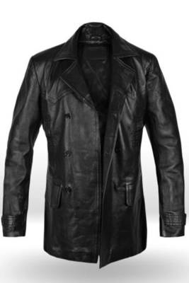 Men's black lambskin leather coat 2 envelope pocket & button detail 3