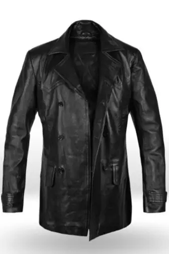 Men's black lambskin leather coat 2 envelope pocket & button detail