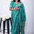 aqua blue zari woven stripes printed cotton silk,silk blend saree with unstitched blouse piece