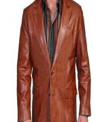 Men's brown lambskin leather blazer coat look 2 flap pocket & button detail