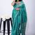 aqua blue zari woven stripes printed cotton silk,silk blend saree with unstitched blouse piece