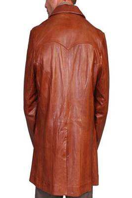 Men's brown lambskin leather blazer coat look 2 flap pocket & button detail 2