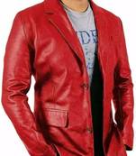Men's red lambskin leather coat blazer 2 flap pocket & button detail