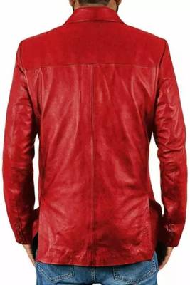 Men's red lambskin leather coat blazer 2 flap pocket & button detail 2