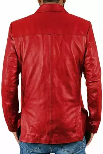 Men's red lambskin leather coat blazer 2 flap pocket & button detail