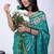 aqua blue zari woven stripes printed cotton silk,silk blend saree with unstitched blouse piece