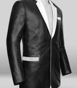 Men's black & white lambskin leather coat blazer 2 flap pocket & button detail