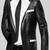 Men's black & white lambskin leather coat blazer 2 flap pocket & button detail