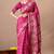 magenta zari woven stripes printed cotton silk,silk blend saree with unstitched blouse piece
