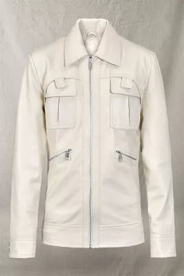 Men's off white lambskin leather coat blazer 2 flap pocket &diagonal zipper detail 1