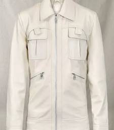 Men's off white lambskin leather coat blazer 2 flap pocket &diagonal zipper detail