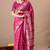 magenta zari woven stripes printed cotton silk,silk blend saree with unstitched blouse piece