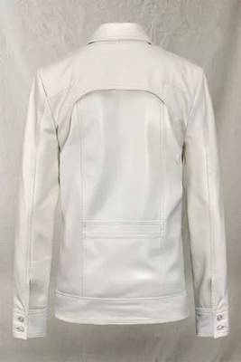 Men's off white lambskin leather coat blazer 2 flap pocket &diagonal zipper detail 2