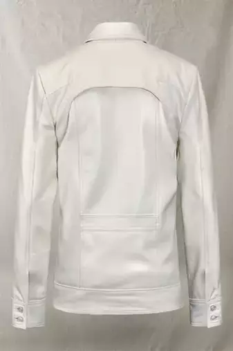 Men's off white lambskin leather coat blazer 2 flap pocket &diagonal zipper detail