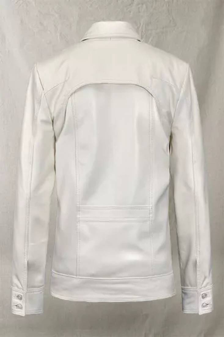 Men's off white lambskin leather coat blazer 2 flap pocket &diagonal zipper detail