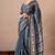 blue zari woven stripes printed cotton silk,silk blend saree with unstitched blouse piece