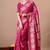 magenta zari woven stripes printed cotton silk,silk blend saree with unstitched blouse piece