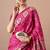 magenta zari woven stripes printed cotton silk,silk blend saree with unstitched blouse piece