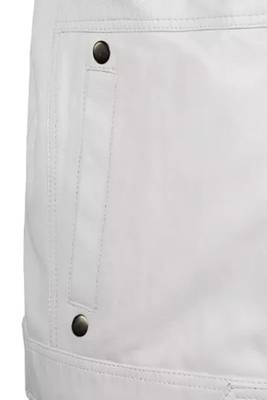 Men's white lambskin leather jacket muiltiple zipper & café racer collar  detail 4
