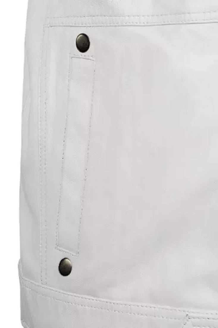 Men's white lambskin leather jacket muiltiple zipper & café racer collar  detail