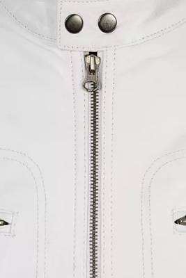 Men's white lambskin leather jacket muiltiple zipper & café racer collar  detail 5