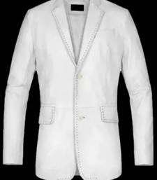 Men's white  lambskin leather blazer coat 2 flap pocket  & button detail