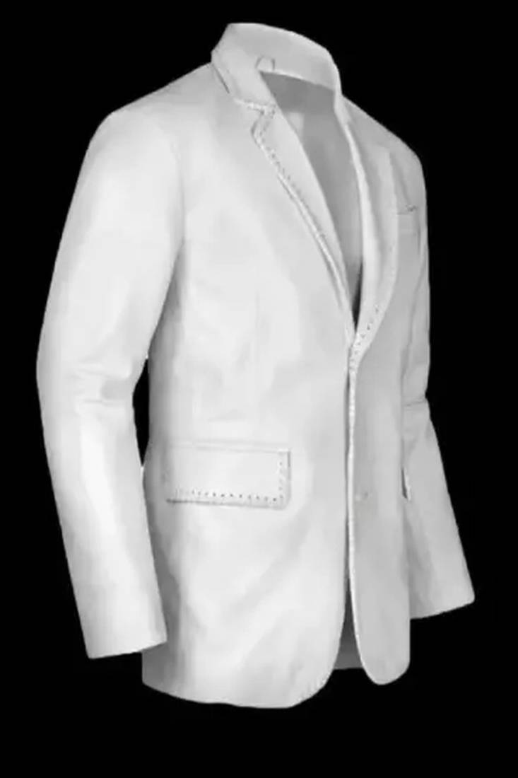 Men's white  lambskin leather blazer coat 2 flap pocket  & button detail