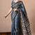 blue zari woven stripes printed cotton silk,silk blend saree with unstitched blouse piece