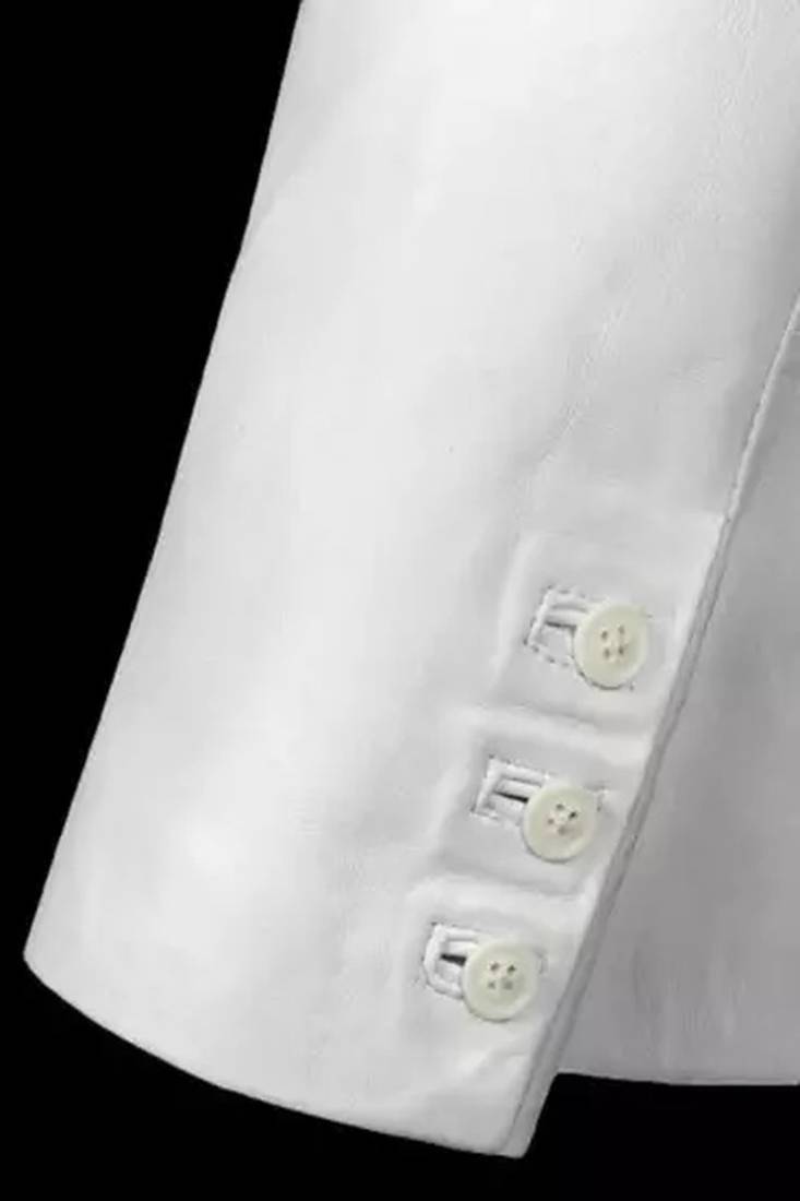 Men's white  lambskin leather blazer coat 2 flap pocket  & button detail