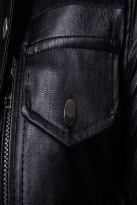 Men's shine  black lambskin leather coat 2 envelope zipper pocket & snap button detail 2