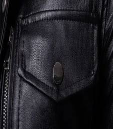 Men's shine  black lambskin leather coat 2 envelope zipper pocket & snap button detail