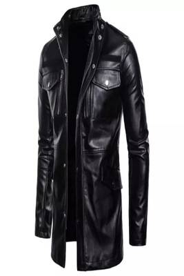 Men's shine  black lambskin leather coat 2 envelope zipper pocket & snap button detail 1